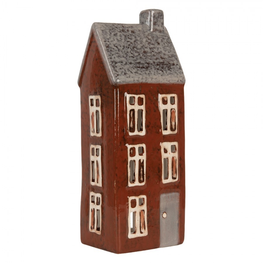Hnědý keramický domek na čajovou svíčku Lamont - 10*7*26 cm Clayre & Eef Hnědý keramický domek na čajovou svíčku Lamont - 10*7*26 cm Clayre & Eef