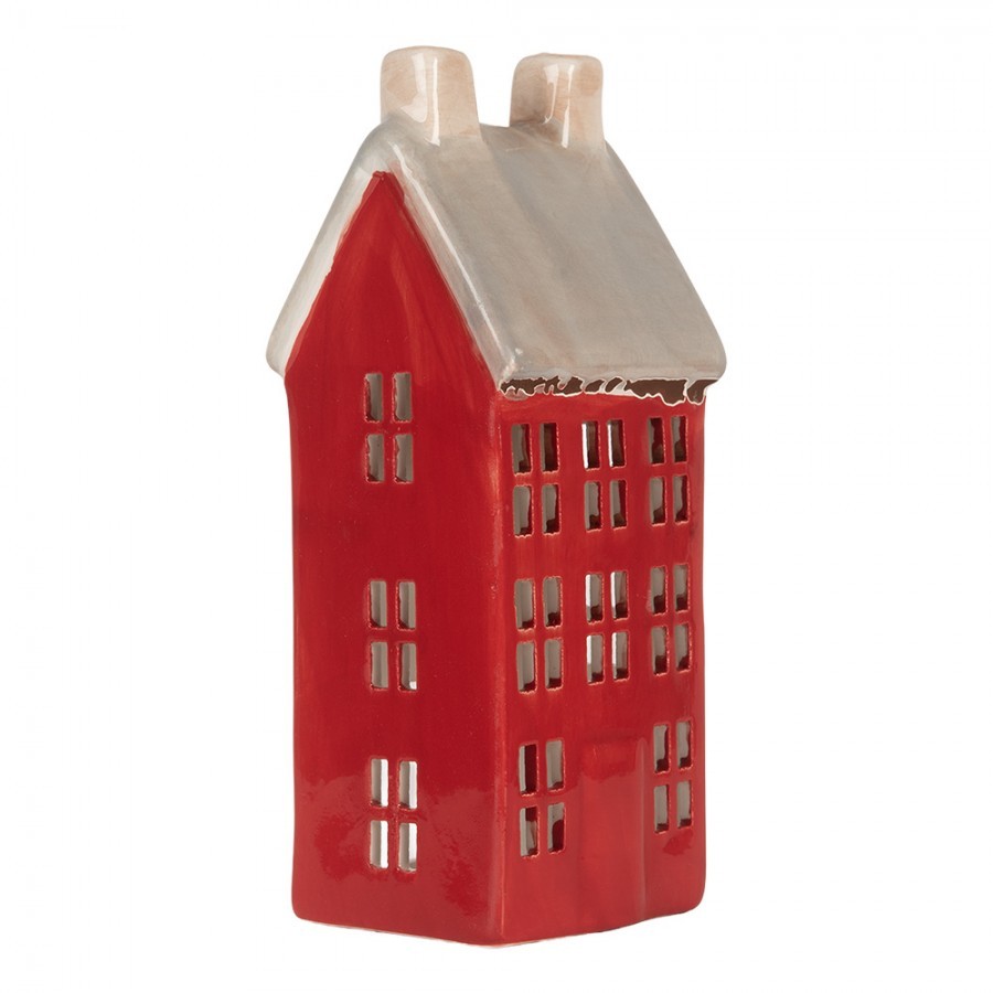 Červený keramický domek na čajovou svíčku Lamont - 7*7*18 cm Clayre & Eef Červený keramický domek na čajovou svíčku Lamont - 7*7*18 cm Clayre & Eef
