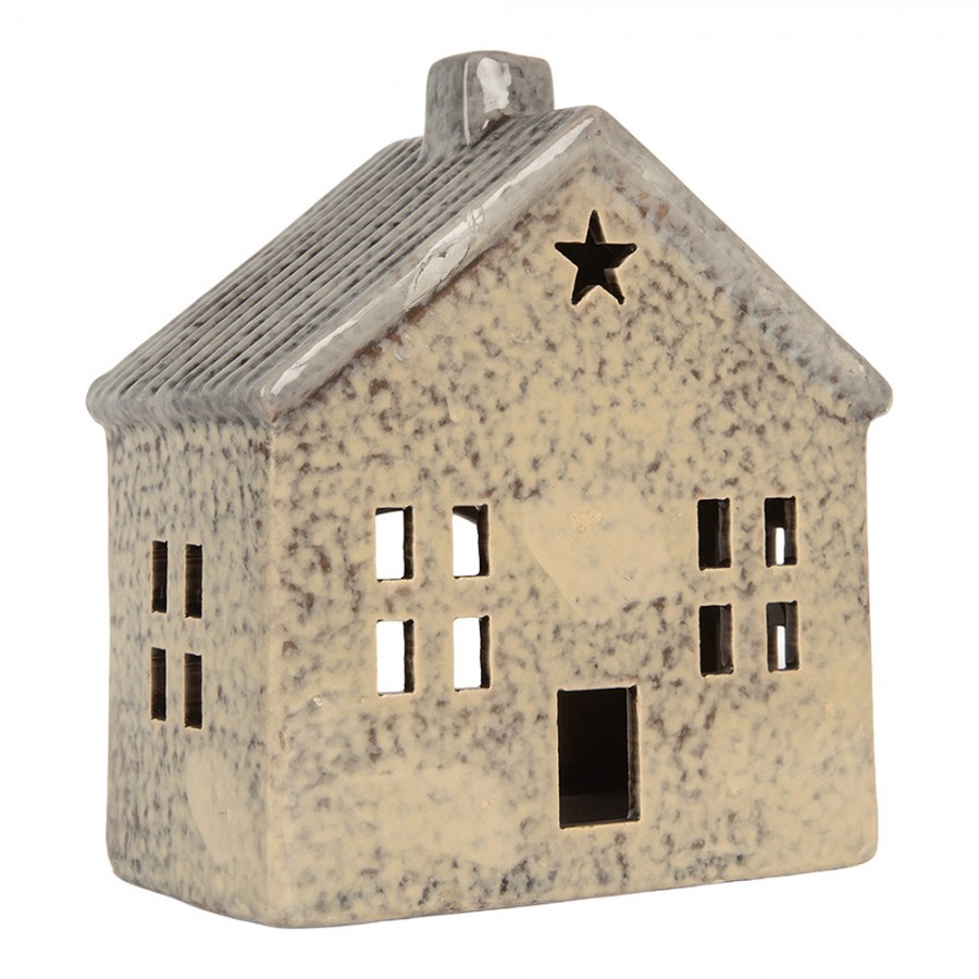 Béžový keramický domek na čajovou svíčku Lamont - 13*8*15 cm Clayre & Eef Béžový keramický domek na čajovou svíčku Lamont - 13*8*15 cm Clayre & Eef
