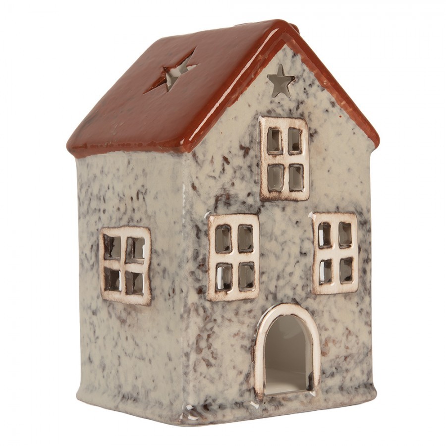 Šedý keramický domek na čajovou svíčku Lamont - 8*7*13 cm Clayre & Eef Šedý keramický domek na čajovou svíčku Lamont - 8*7*13 cm Clayre & Eef