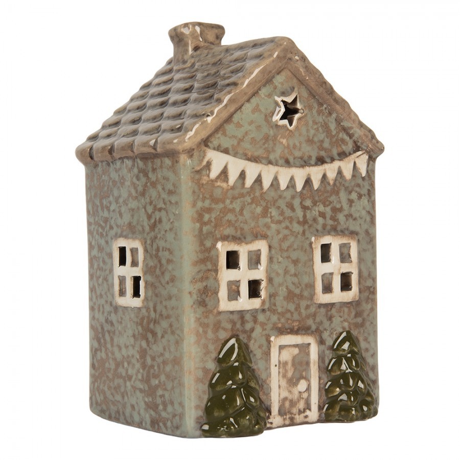 Zelený keramický domek na čajovou svíčku Lamont - 10*8*15 cm Clayre & Eef Zelený keramický domek na čajovou svíčku Lamont - 10*8*15 cm Clayre & Eef