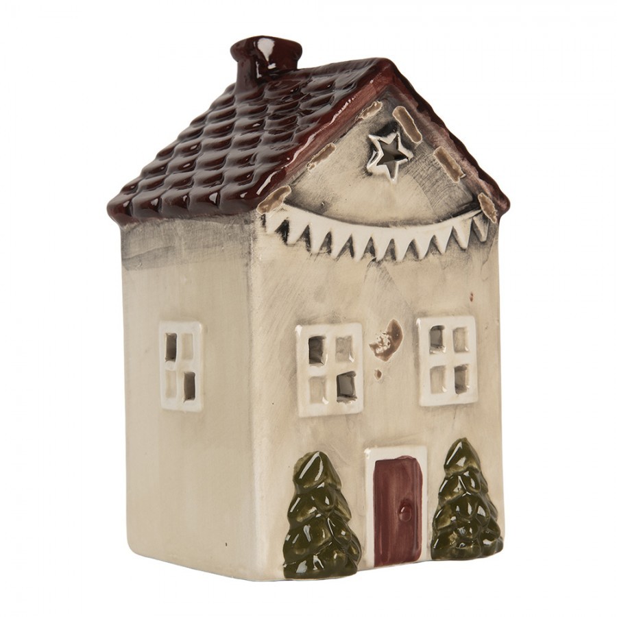 Béžový keramický domek na čajovou svíčku Lamont - 10*8*15 cm Clayre & Eef Béžový keramický domek na čajovou svíčku Lamont - 10*8*15 cm Clayre & Eef