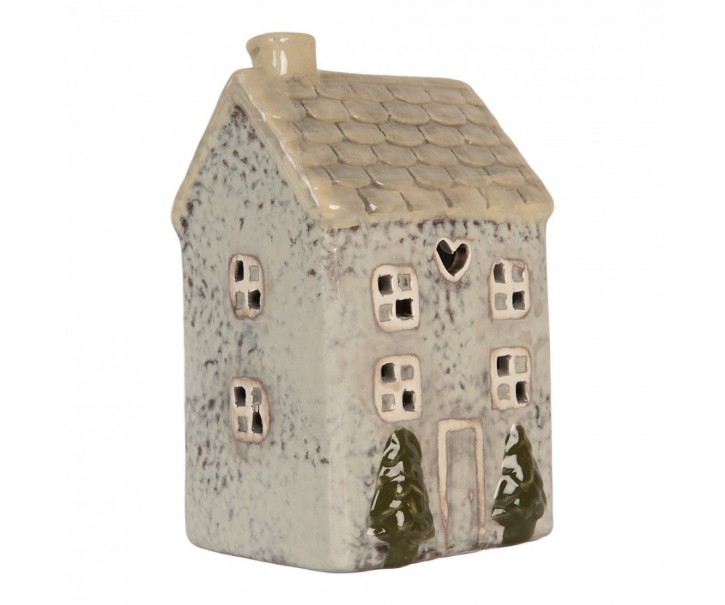 Šedý keramický domek na čajovou svíčku Lamont - 9*8*15 cm Clayre & Eef