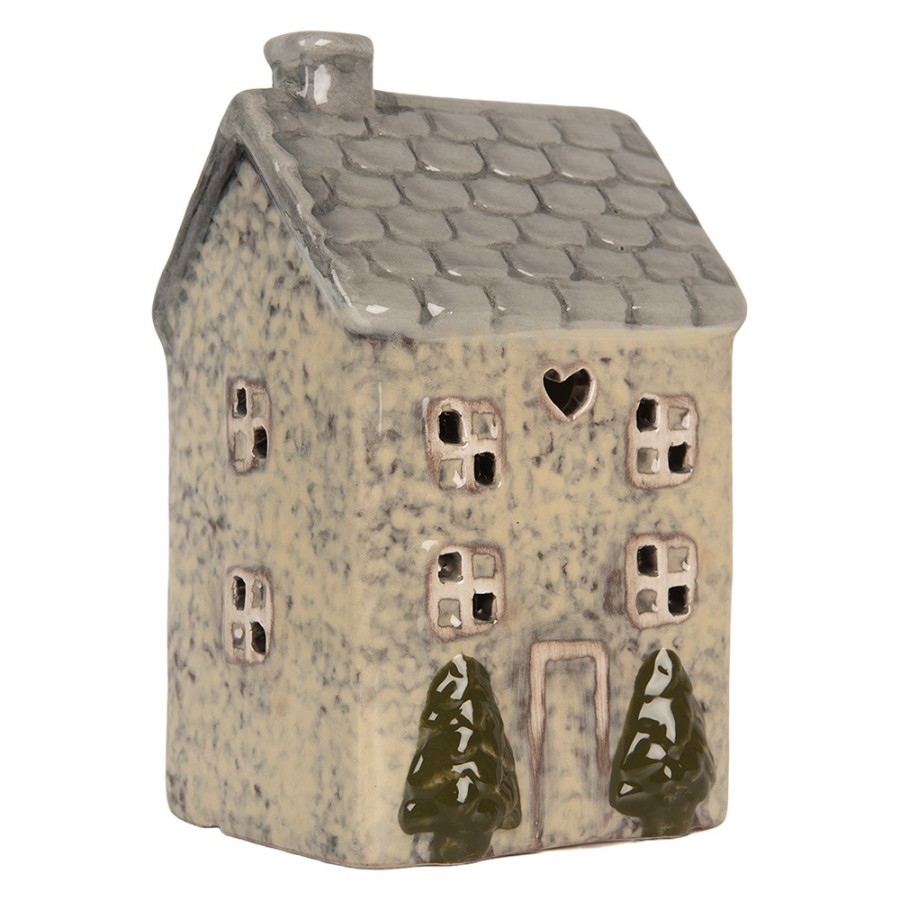Béžový keramický domek na čajovou svíčku Lamont - 9*8*15 cm Clayre & Eef Béžový keramický domek na čajovou svíčku Lamont - 9*8*15 cm Clayre & Eef