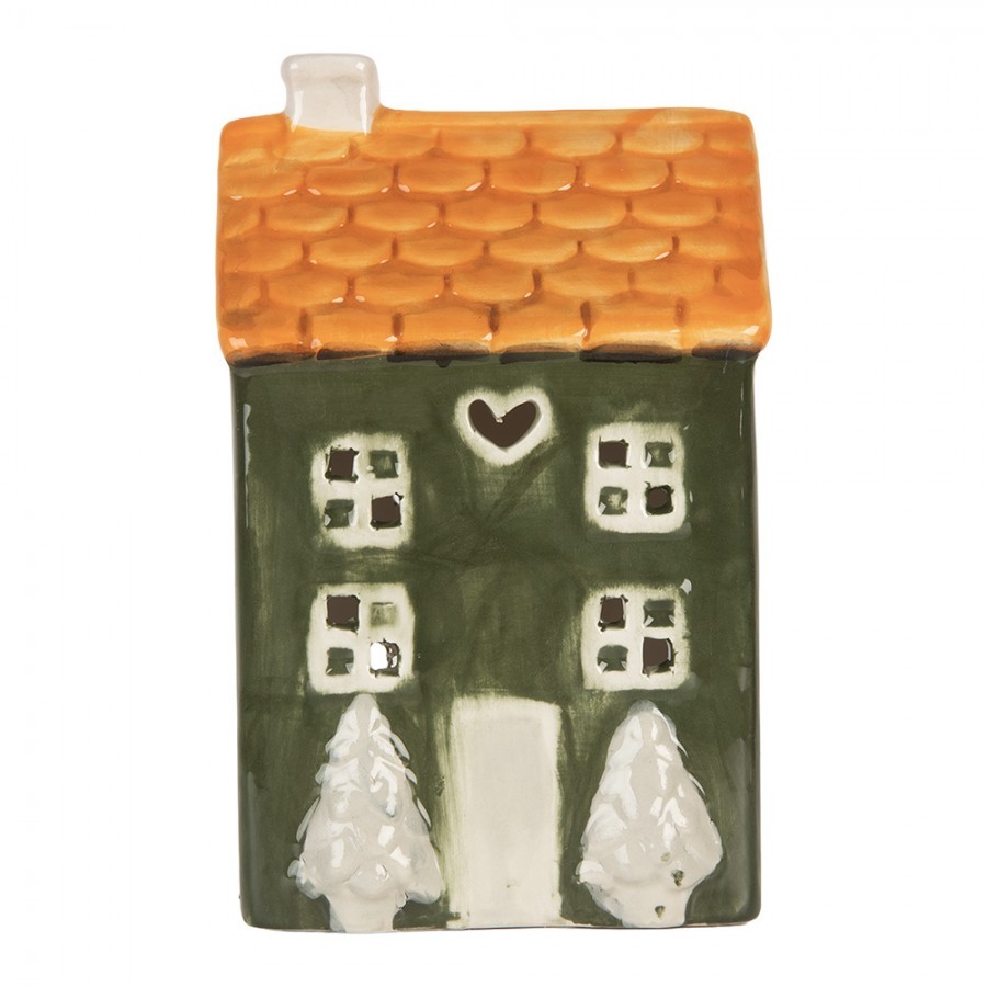 Zelený keramický domeček na čajovou svíčku Lamont - 9*8*15 cm