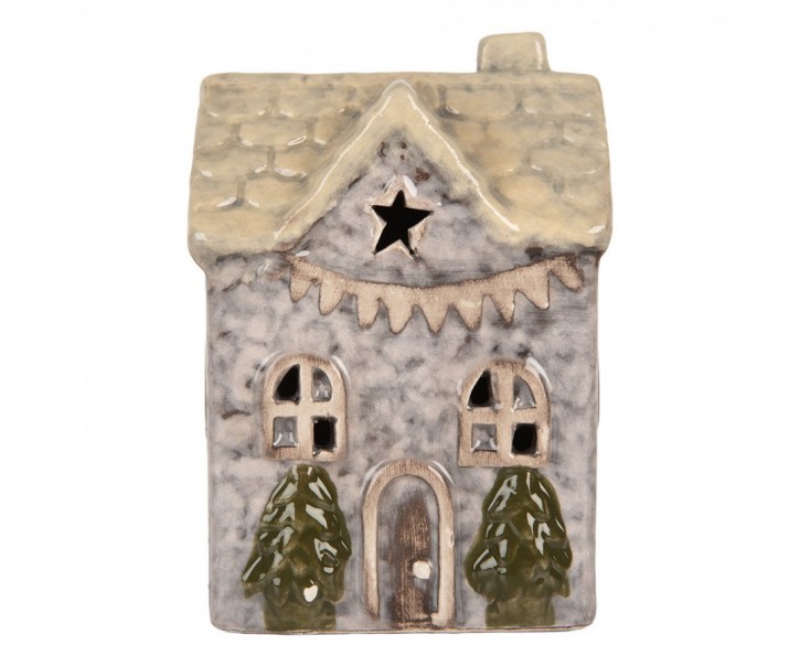 Šedý keramický LED domek Lamont - 6*6*10 cm Clayre & Eef