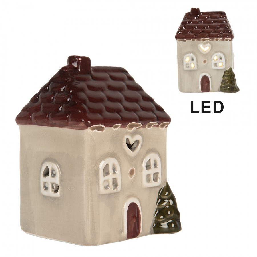 Béžový keramický LED domek Lamont - 7*6*10 cm Clayre & Eef Béžový keramický LED domek Lamont - 7*6*10 cm Clayre & Eef
