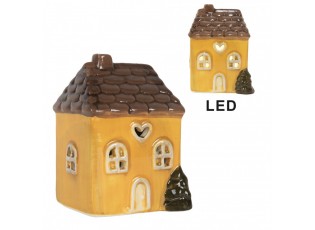 Žlutý keramický LED domek Lamont - 7*6*10 cm