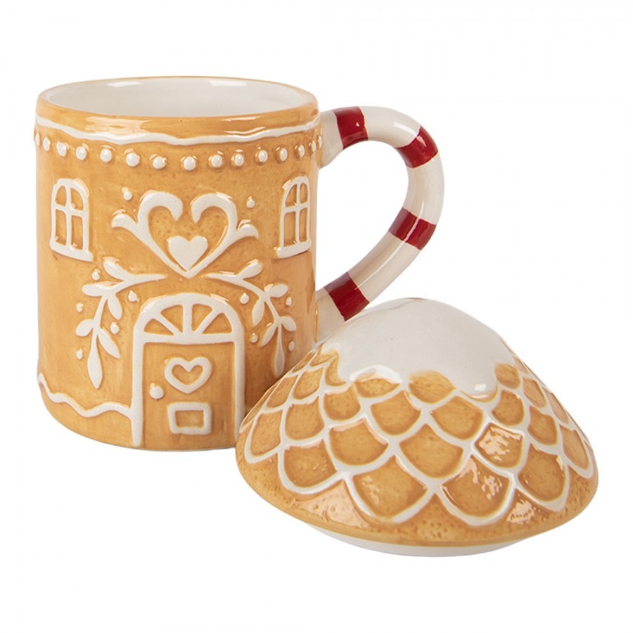 Keramický hrnek perníková chaloupka s víčkem - 13*10*15 cm / 350 ml Clayre & Eef Keramický hrnek perníková chaloupka s víčkem - 13*10*15 cm / 350 ml Clayre & Eef