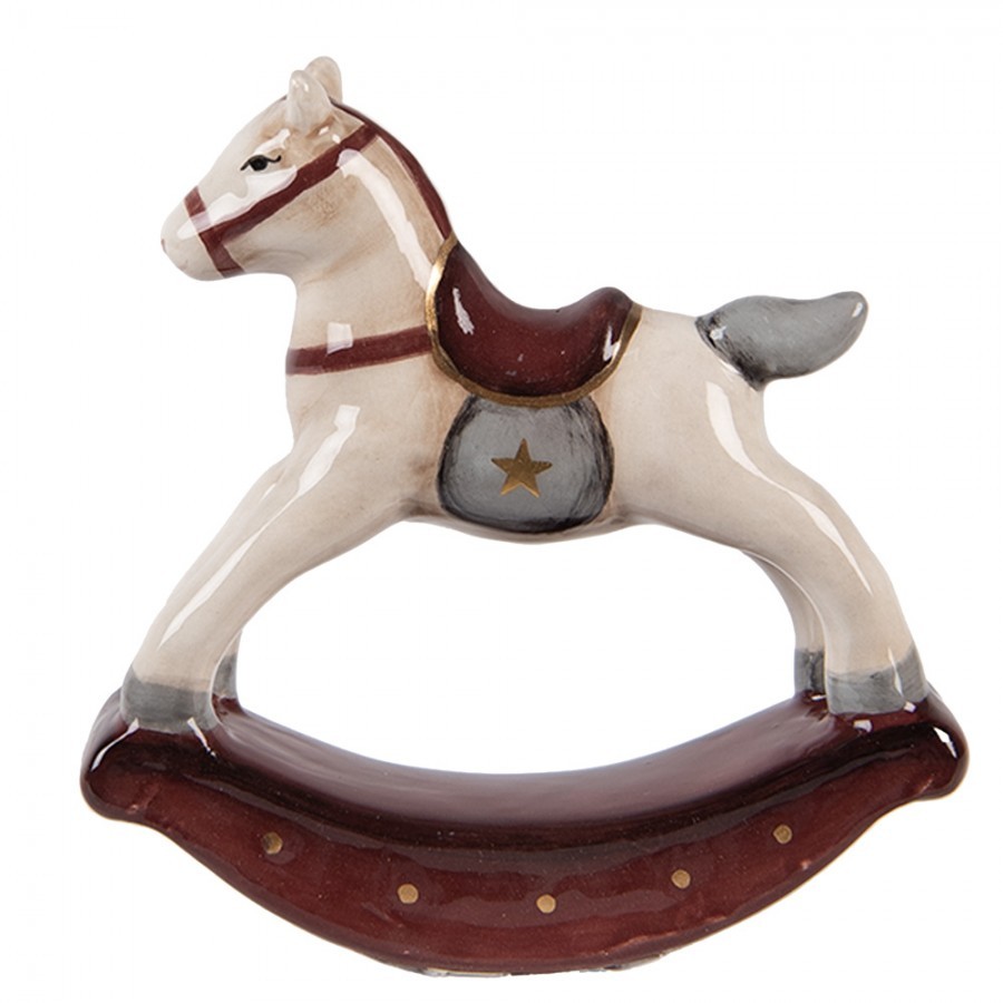 Béžovo-hnědá keramická dekorace houpací koník ChrisMs - 10*3*10 cm Clayre & Eef Béžovo-hnědá keramická dekorace houpací koník ChrisMs - 10*3*10 cm Clayre & Eef