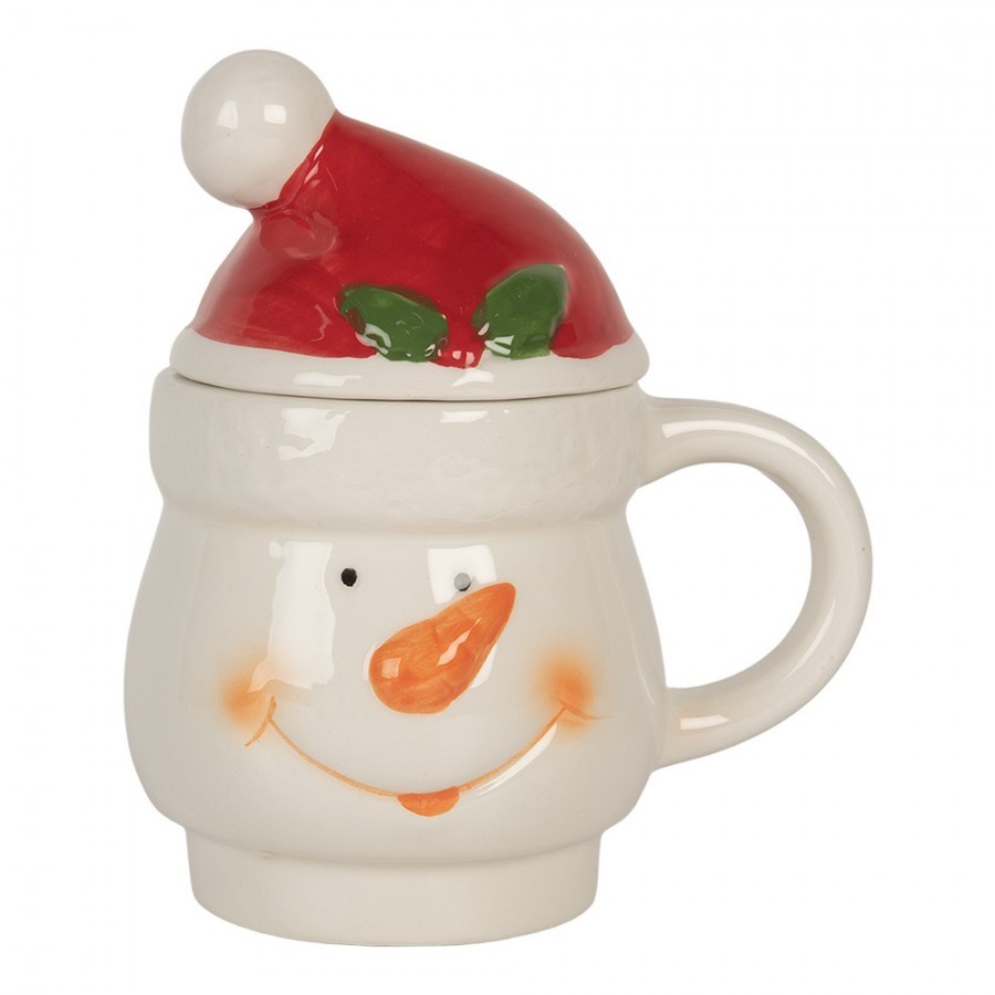 Keramický hrnek sněhulák s víčkem - 13*9*22 cm / 300 ml / 375 ml Clayre & Eef Keramický hrnek sněhulák s víčkem - 13*9*22 cm / 300 ml / 375 ml Clayre & Eef