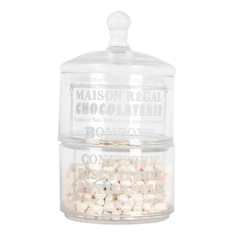 Skleněná dvojitá dóza na bonbóny Chocolaterie - Ø 17*30 cm Clayre & Eef Skleněná dvojitá dóza na bonbóny Chocolaterie - Ø 17*30 cm Clayre & Eef