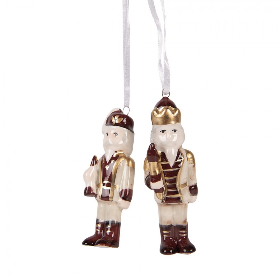 2ks vínovo-béžová keramická dekorace Louskáček ChrisMs - 3*3*10 cm Clayre & Eef 2ks vínovo-béžová keramická dekorace Louskáček ChrisMs - 3*3*10 cm Clayre & Eef