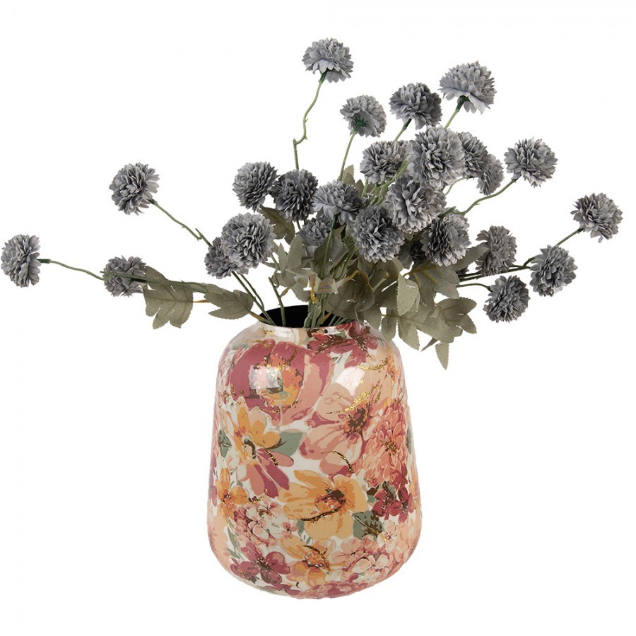 Růžová kovová dekorační váza s květy Margo - Ø 21*25 cm Clayre & Eef Růžová kovová dekorační váza s květy Margo - Ø 21*25 cm Clayre & Eef