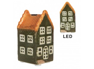 Zelený keramický LED domek Lamont - 4*4*8 cm
