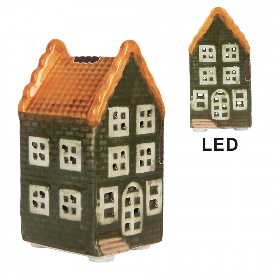 Zelený keramický LED domek Lamont - 4*4*8 cm Clayre & Eef Zelený keramický LED domek Lamont - 4*4*8 cm Clayre & Eef