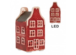 Červený keramický LED domek Lamont - 4*4*8 cm