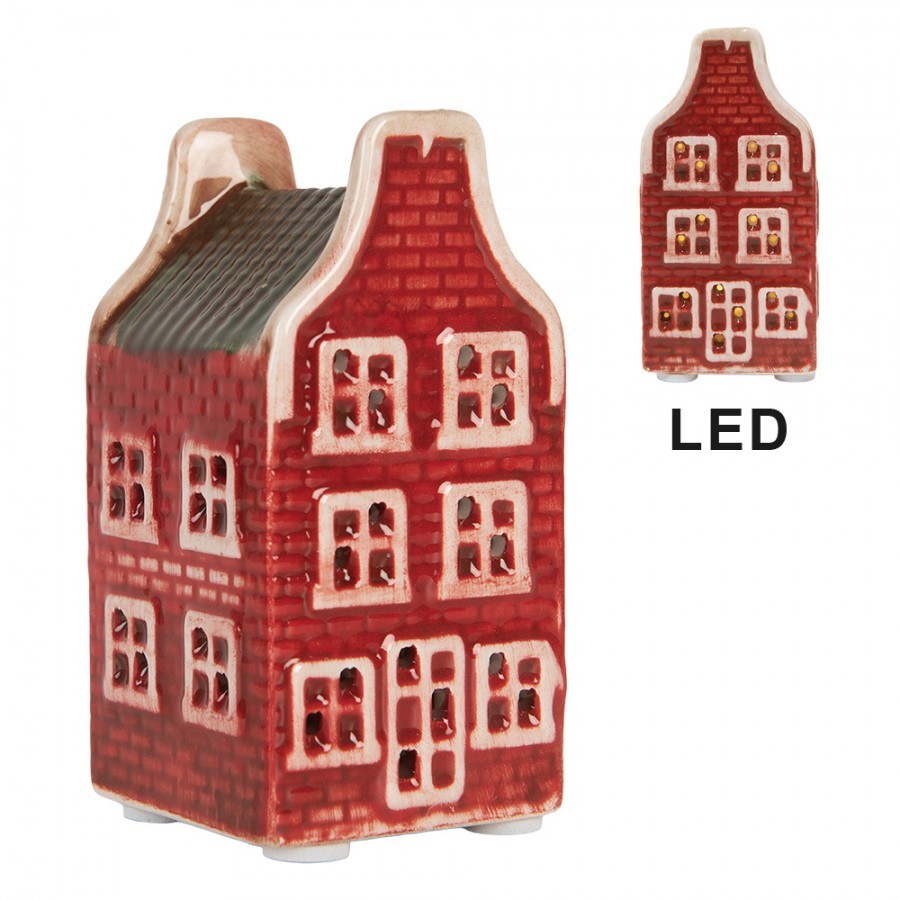 Červený keramický LED domek Lamont - 4*4*8 cm Clayre & Eef Červený keramický LED domek Lamont - 4*4*8 cm Clayre & Eef