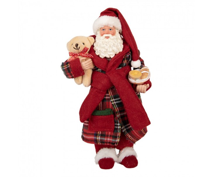 Vánoční dekorace Santa v županu s medvídkem - 16*11*28 cm Clayre & Eef
