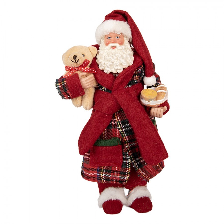 Vánoční dekorace Santa v županu s medvídkem - 16*11*28 cm