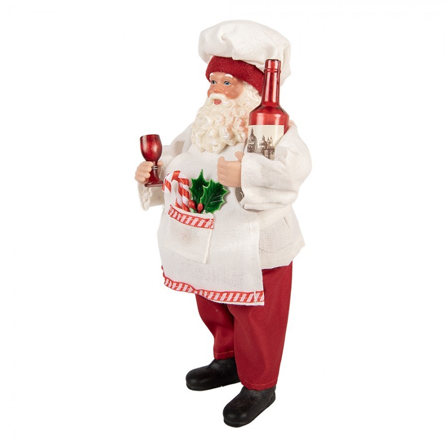 Vánoční dekorace Santa v zástěře s vínem - 15*10*27 cm Clayre & Eef Vánoční dekorace Santa v zástěře s vínem - 15*10*27 cm Clayre & Eef