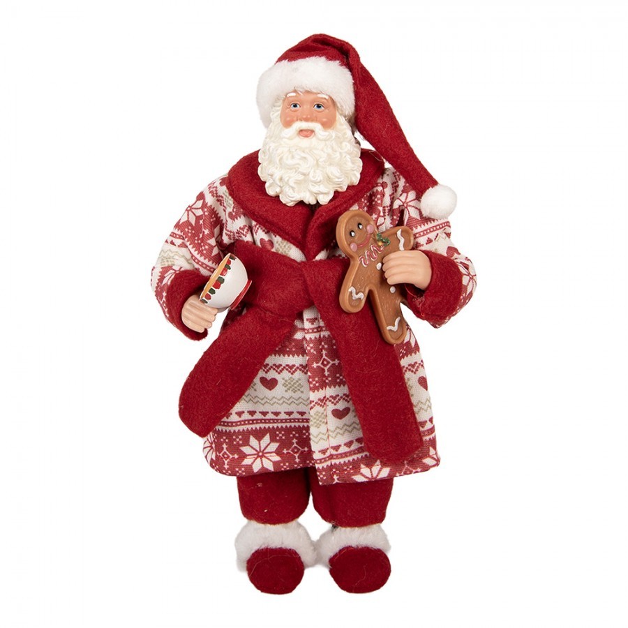Vánoční dekorace Santa v županu s perníčkem - 15*11*28 cm