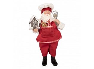 Vánoční dekorace Santa v zástěře s perníkovou chaloupkou - 16*9*26 cm