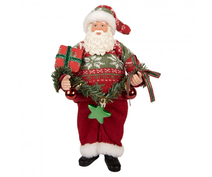 Vánoční dekorace Santa ve svetru s girlandou - 16*11*27 cm Clayre & Eef