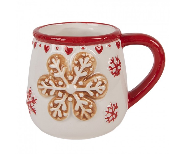 Bílý vánoční keramický hrnek vločka Snowflakes - 13*10*10 cm / 375 ml Clayre & Eef