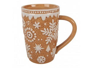 Hnědý vysoký hrnek s vločkami Snowflakes - 14*10*15 cm / 575 ml