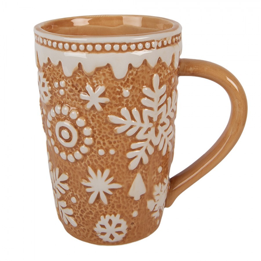 Hnědý vysoký hrneček Snowflakes - 14*10*15 cm / 575 ml