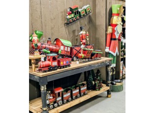Červená kovová dekorace vláček Christmas Train - 168*30*47 cm