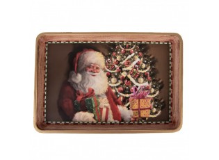 Hnědý plastový vánoční podnos Santa - 31*22*2 cm