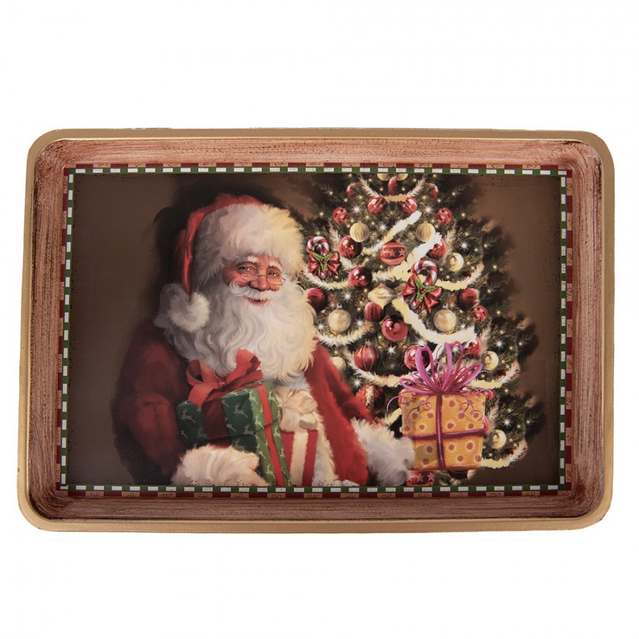 Hnědý plastový vánoční podnos Santa - 31*22*2 cm