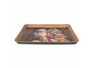 Hnědý plastový vánoční podnos Santa - 31*22*2 cm