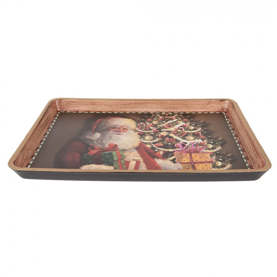Hnědý plastový vánoční podnos Santa - 31*22*2 cm Clayre & Eef Hnědý plastový vánoční podnos Santa - 31*22*2 cm Clayre & Eef