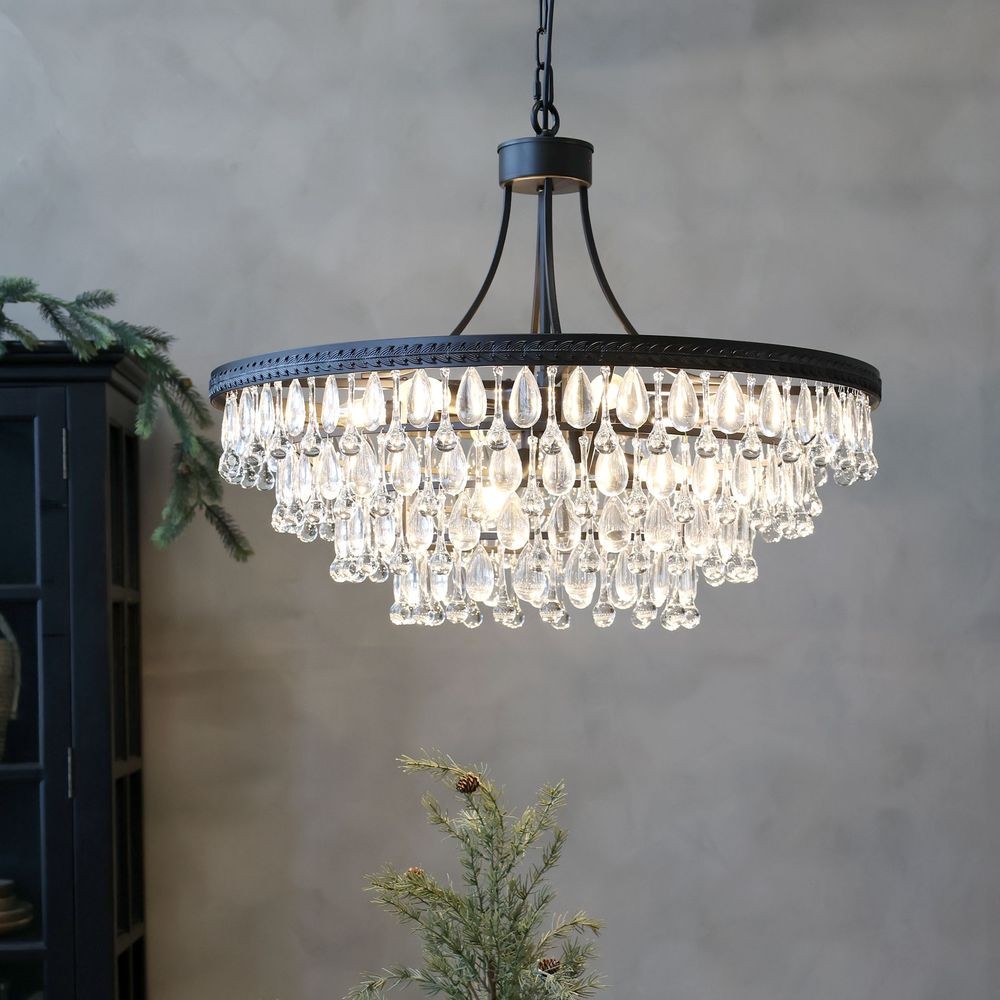 Černý antik lustr s kapkovitými krystaly Versailles - 90*59cm/ E14/ 40W Chic Antique Černý antik lustr s kapkovitými krystaly Versailles - 90*59cm/ E14/ 40W Chic Antique