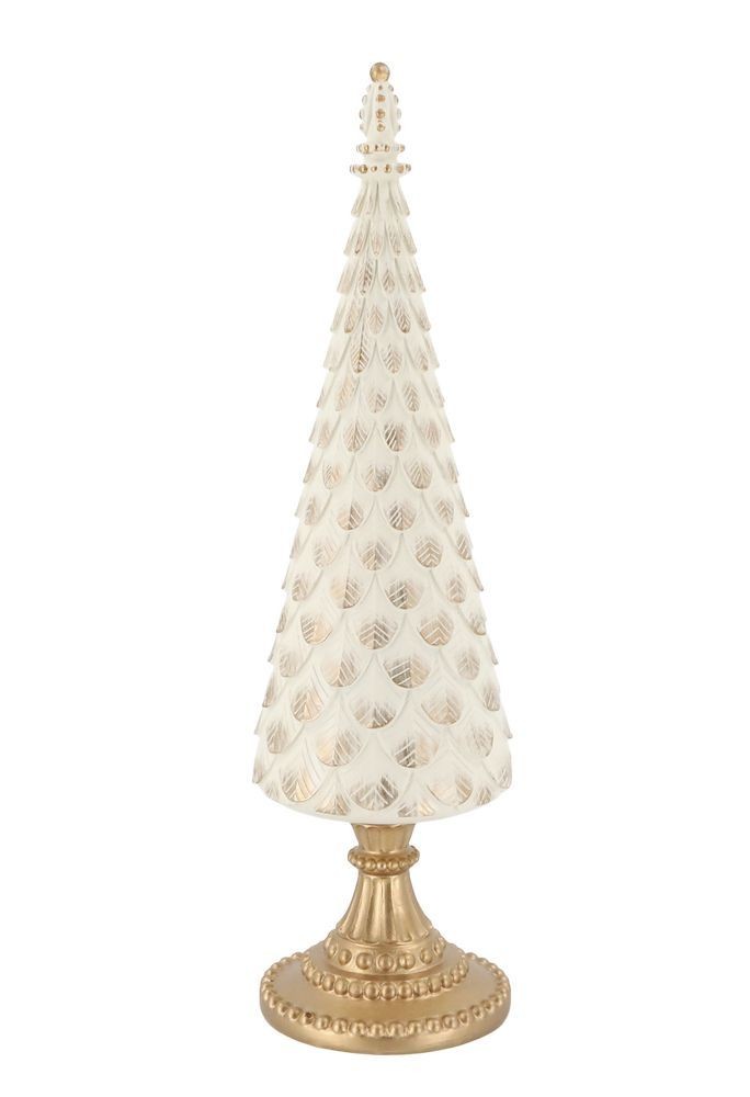 Krémovo-zlatý antik dekorační vánoční stromek Noël - Ø 12*42 cm