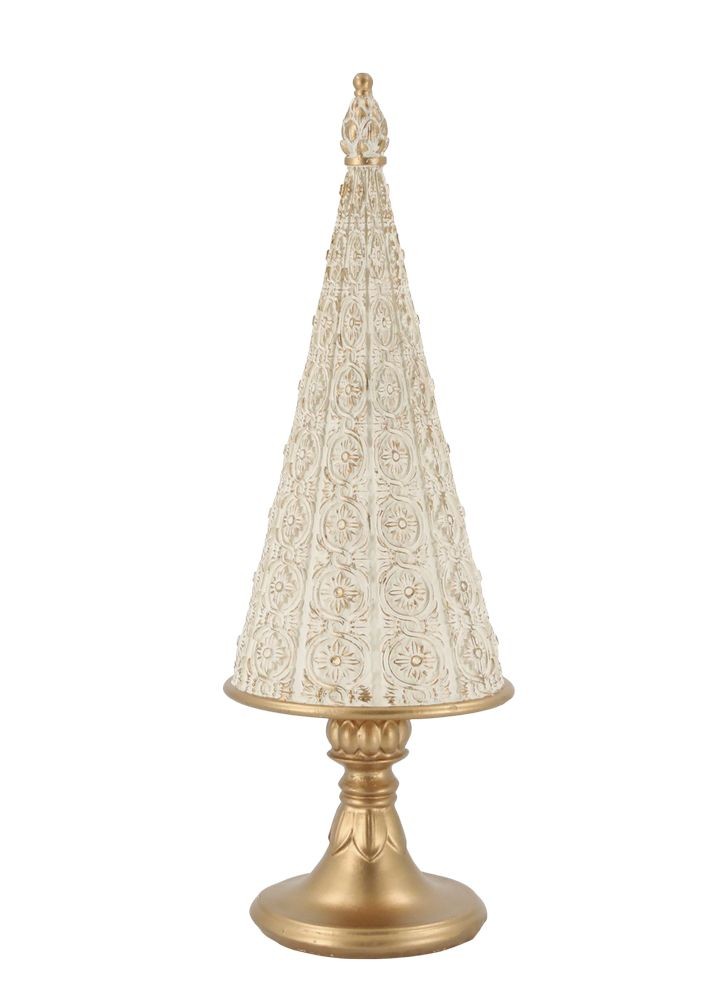 Krémovo-zlatý antik dekorační vánoční stromek Noël - Ø 11*10*32 cm