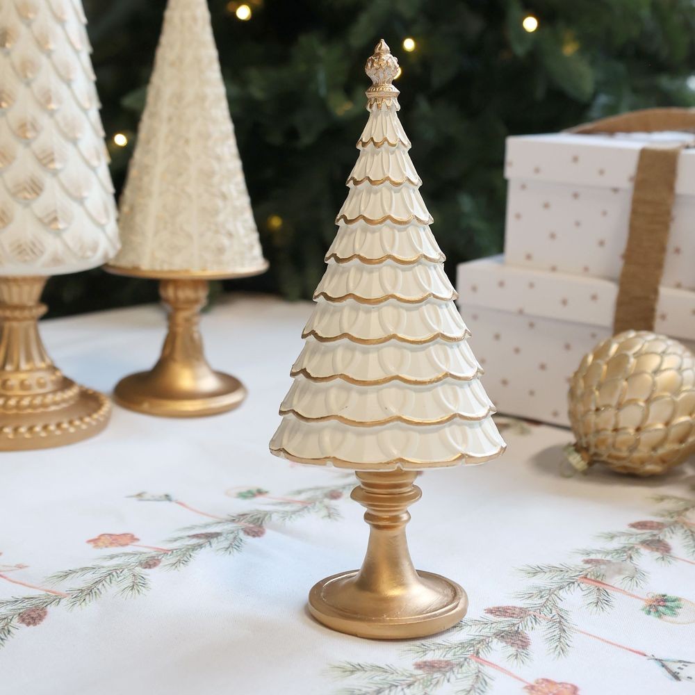 Krémovo-zlatý antik dekorační vánoční stromek Noël - Ø 10*7*23 cm Chic Antique Krémovo-zlatý antik dekorační vánoční stromek Noël - Ø 10*7*23 cm Chic Antique