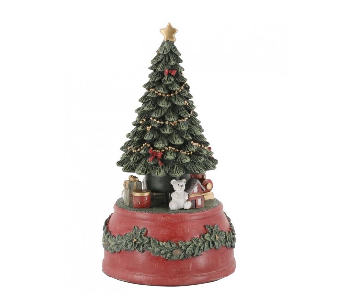 Višňovo-zelená antik hrací skříňka stromek Noël - Ø 10*18,5 cm Chic Antique