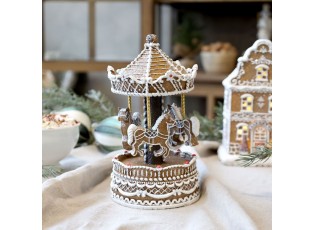 Perníková hrací skříňka kolotoč s koníky Gingerbread Noël - Ø 11,5*21,5 cm
