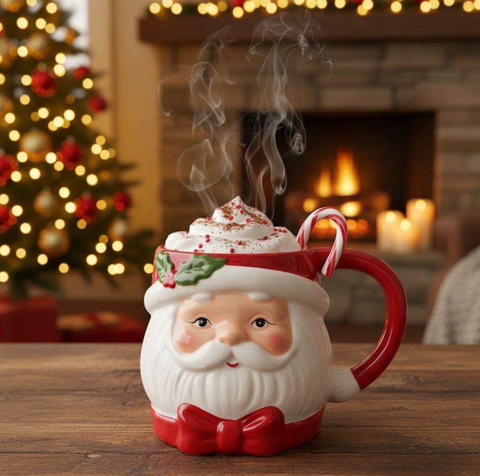 Bílo-červený keramický hrnek Santa Claus - 13*10*9 cm / 300 ml Clayre & Eef Bílo-červený keramický hrnek Santa Claus - 13*10*9 cm / 300 ml Clayre & Eef