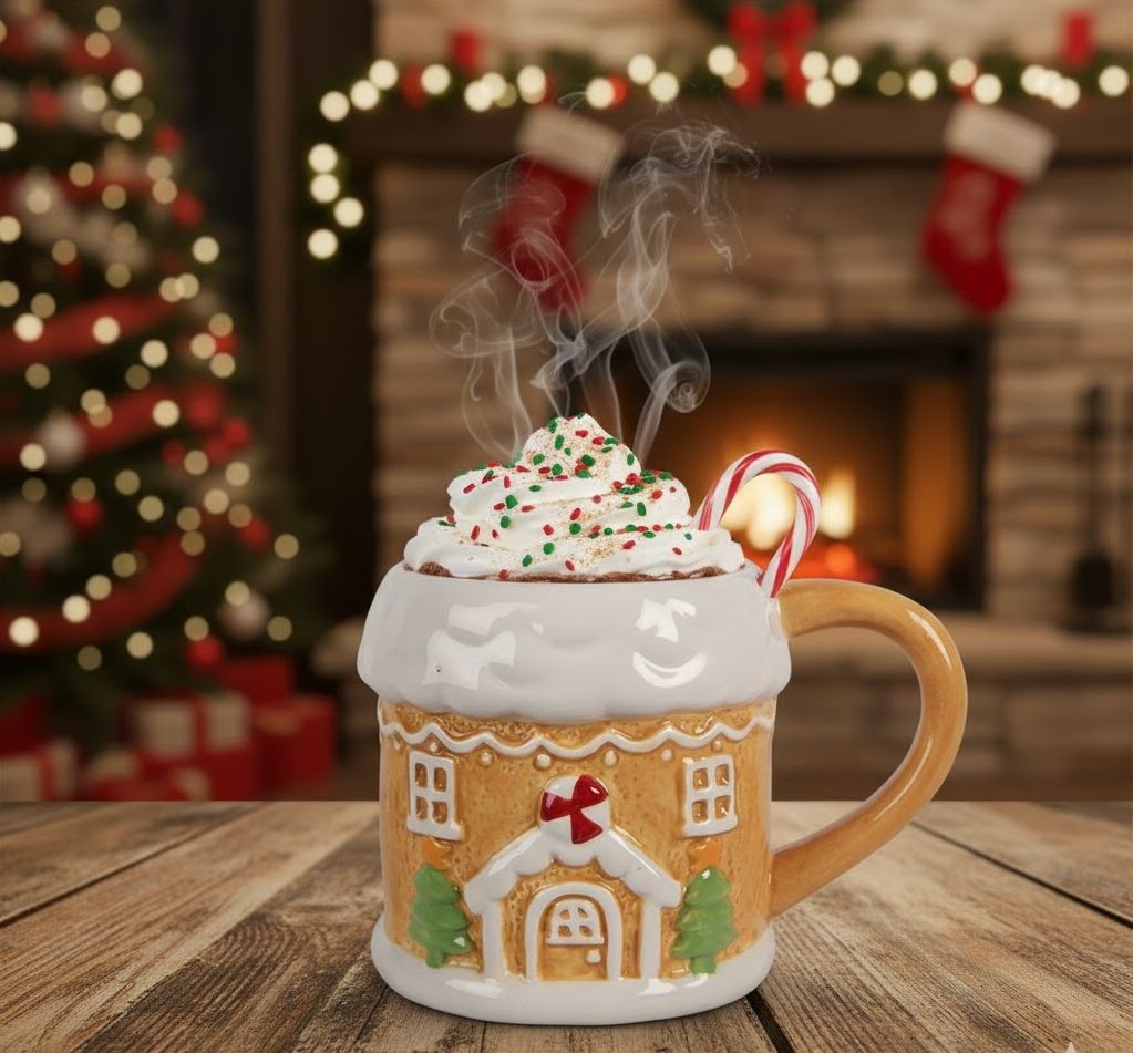 Hnědý hrnek perníková chaloupka Gingerbread - 13*9*9 cm / 300 ml Clayre & Eef Hnědý hrnek perníková chaloupka Gingerbread - 13*9*9 cm / 300 ml Clayre & Eef