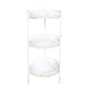 Krémový antik dekorační kovový etažér Lace - Ø 35*86 cm