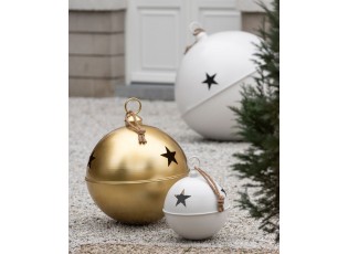 Zlatá antik kovová ozdoba rolnička se šňůrkou Baub Xmas XL - Ø 80*90 cm
