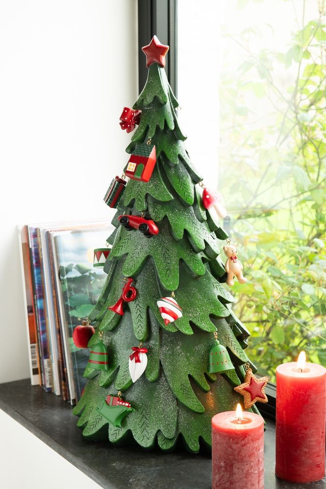 Červeno-zelený strom s ozdobami Xmas Tree - 21*33*63 cm J-Line by Jolipa Červeno-zelený strom s ozdobami Xmas Tree - 21*33*63 cm J-Line by Jolipa