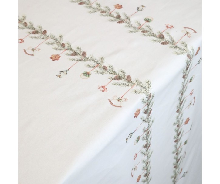 Krémový bavlněný ubrus s girlandou Aix Christmas - 140*240 cm Chic Antique