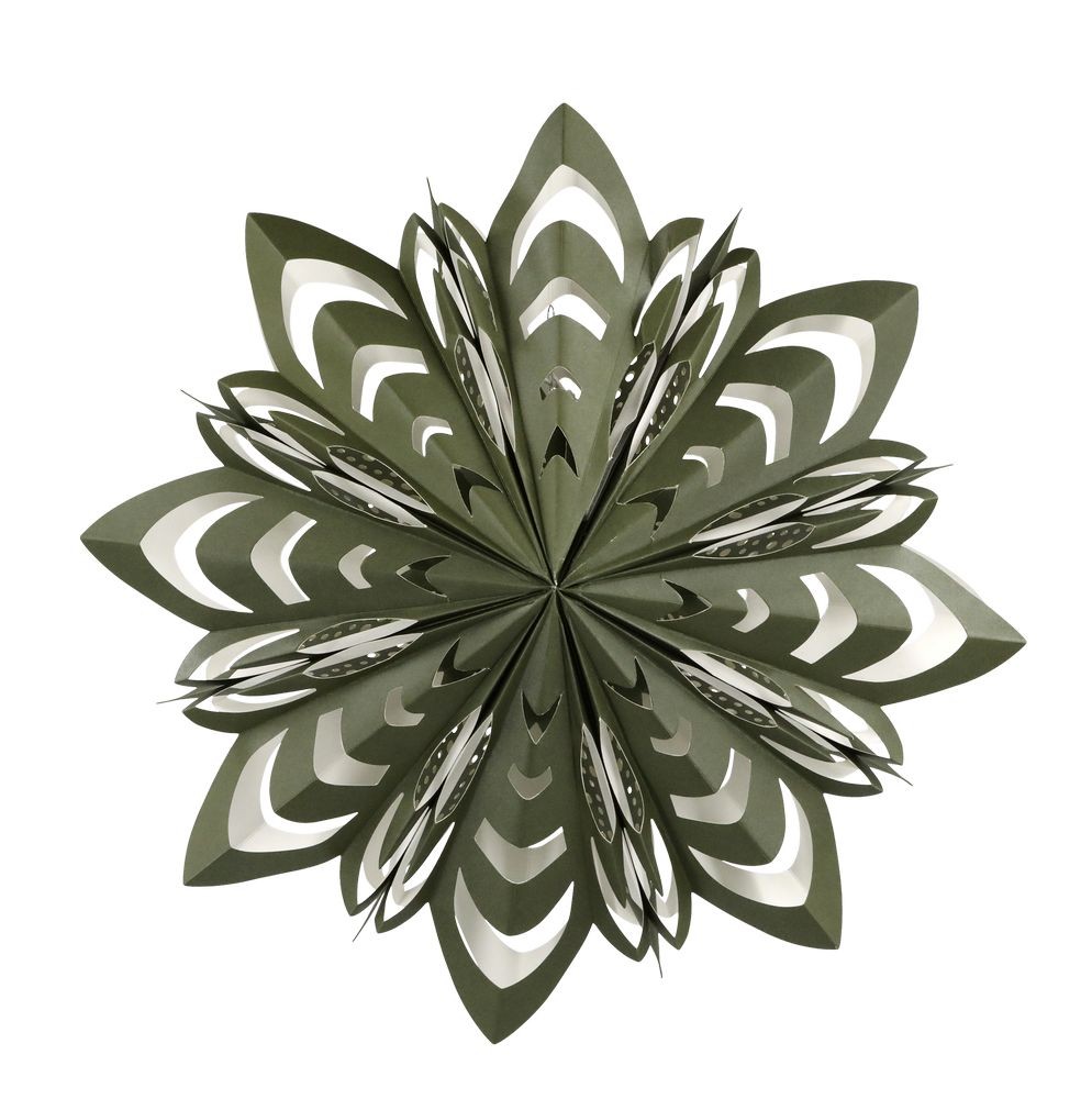 Olivová papírová zdobená hvězda Vintage Paper Star - 60 cm