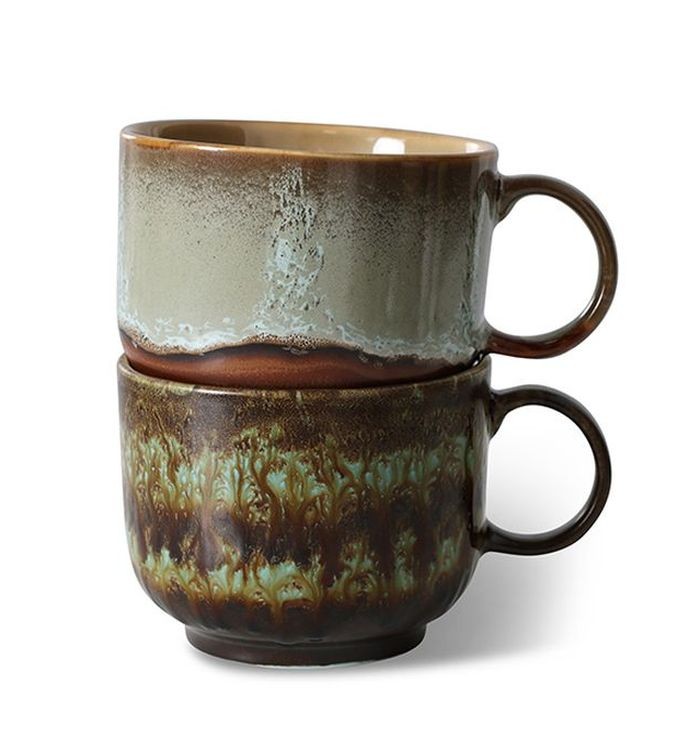 Set 2ks hrnek na čaj 70s Lush Tea - 14*10*8cm / 425 ml 